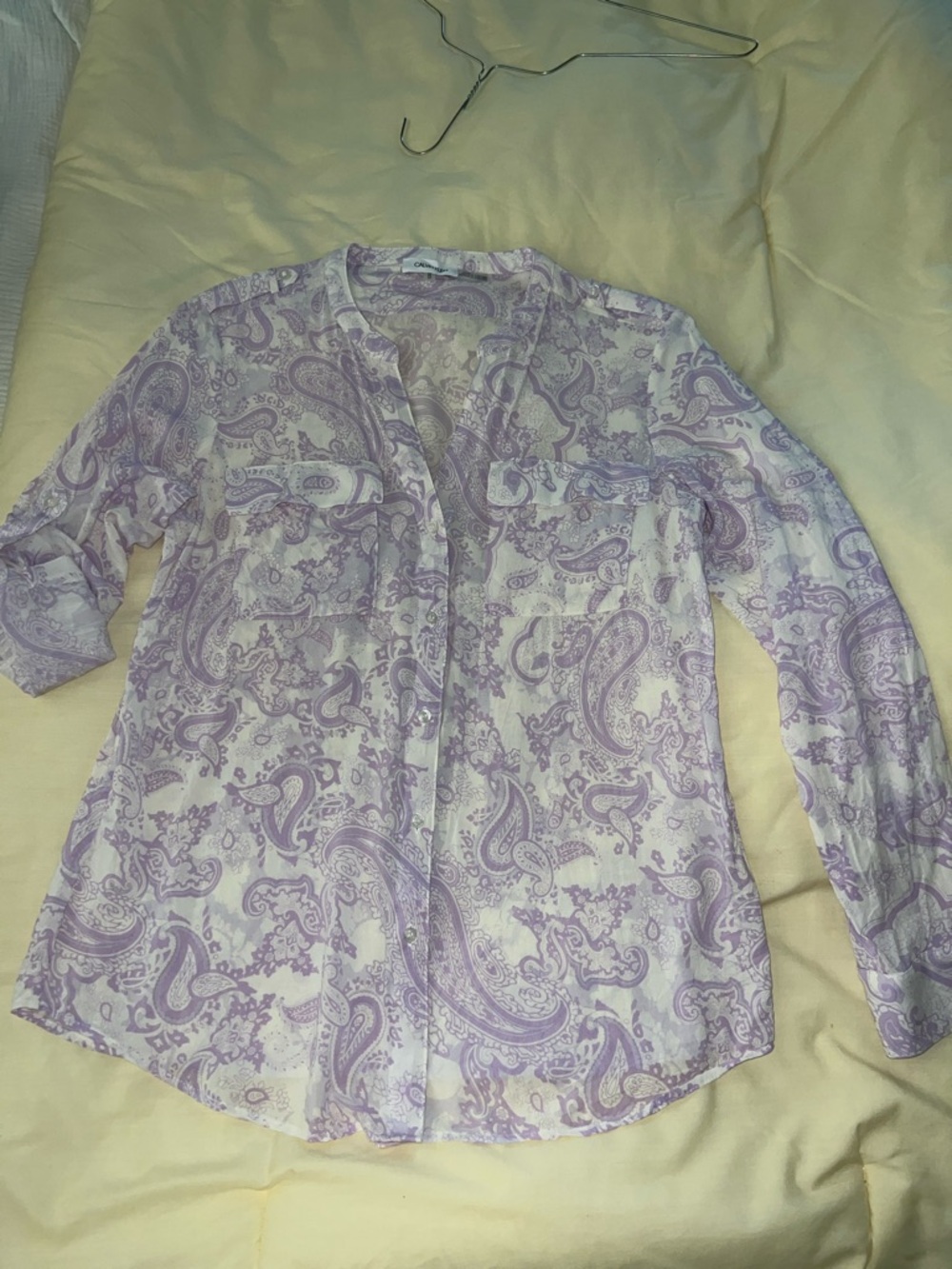 Calvin Klein Lavender Paisley Button-Down Blouse